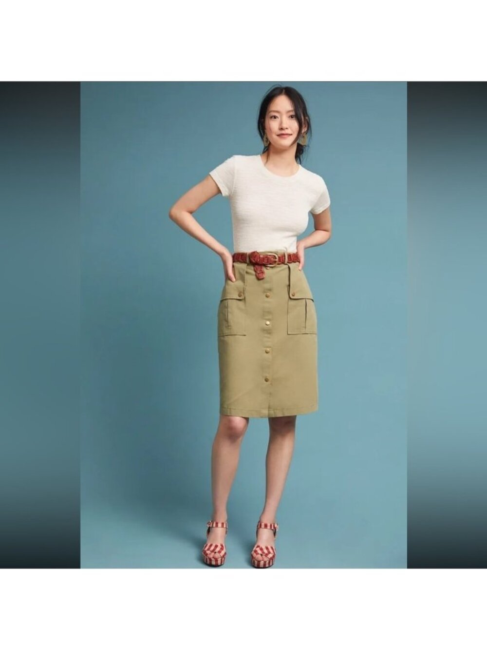 NWOT Anthropologie Isla Maude Utility Pencil Skirt Olive Green Women’s Small S